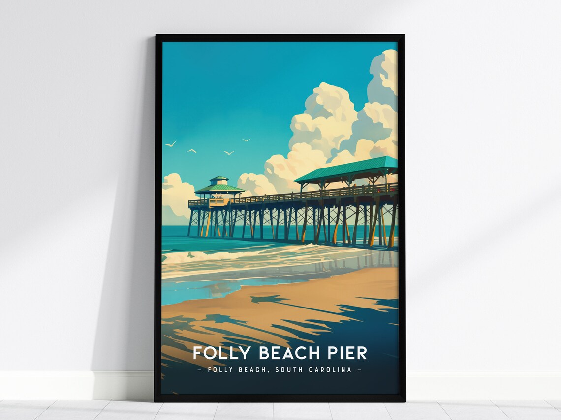 Folly Beach Pier Art Print, Charleston Coastal Decor