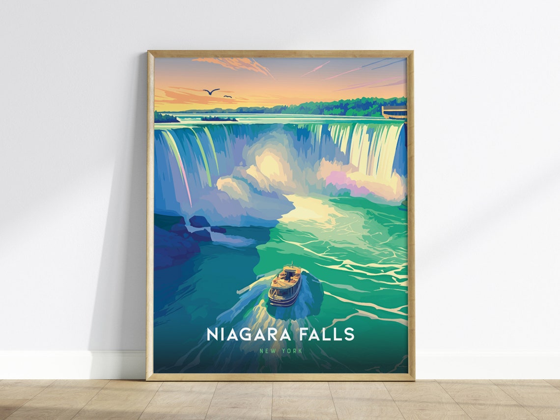Niagara Falls New York Waterfall Tour Boat Vintage Travel Poster