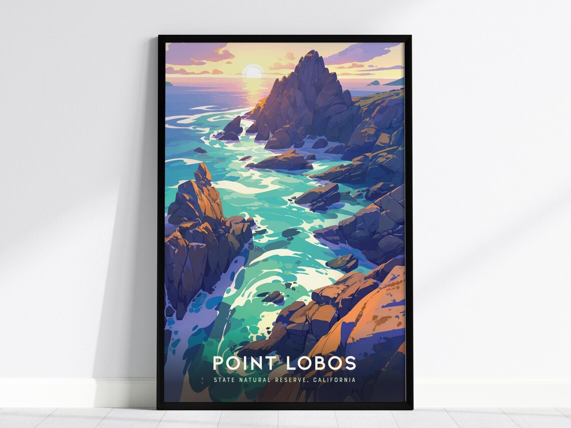 Point Lobos California Rocky Coast Sunset Ocean Reserve Travel Poster