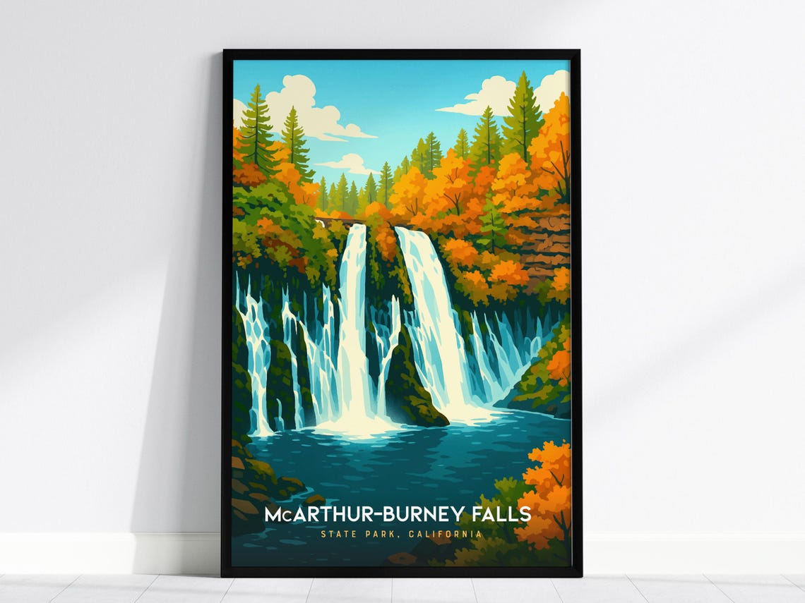 McArthur-Burney Falls State Park California Waterfall Travel Poster