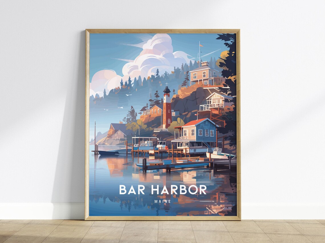 Bar Harbor Maine Travel Poster, Coastal Place Art