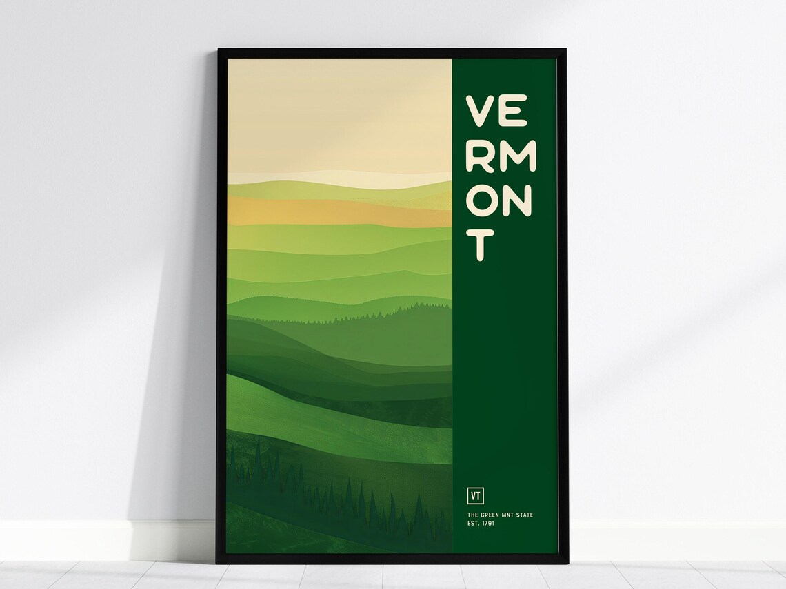 Vermont The Green Mountain State Minimalist Layered Hills Art Print