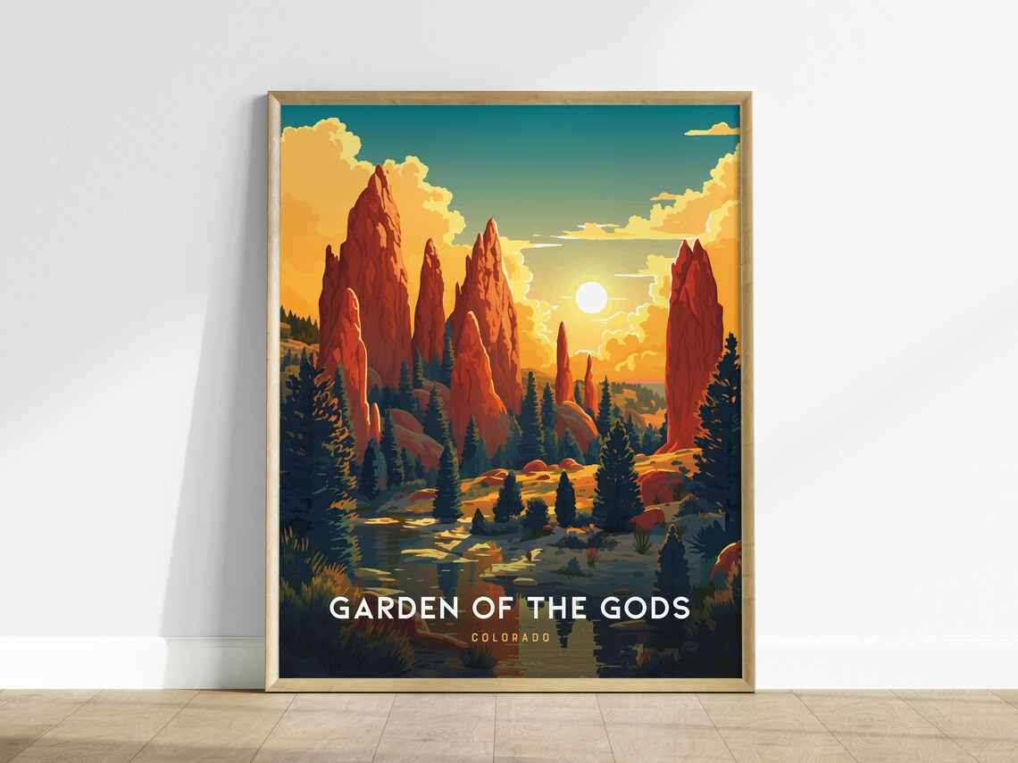 Garden Of The Gods Colorado Red Rocks Sunset Park Travel Poster