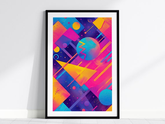 Retrowave 90s Framed Poster Neon Geometric Abstract Art