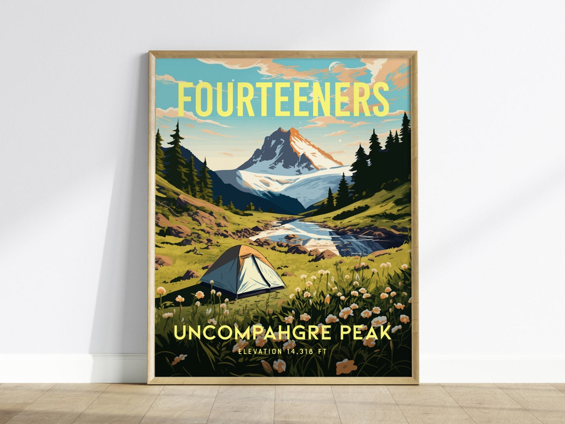 Uncompahgre Peak Colorado Fourteeners Camping Tent Mountain Poster
