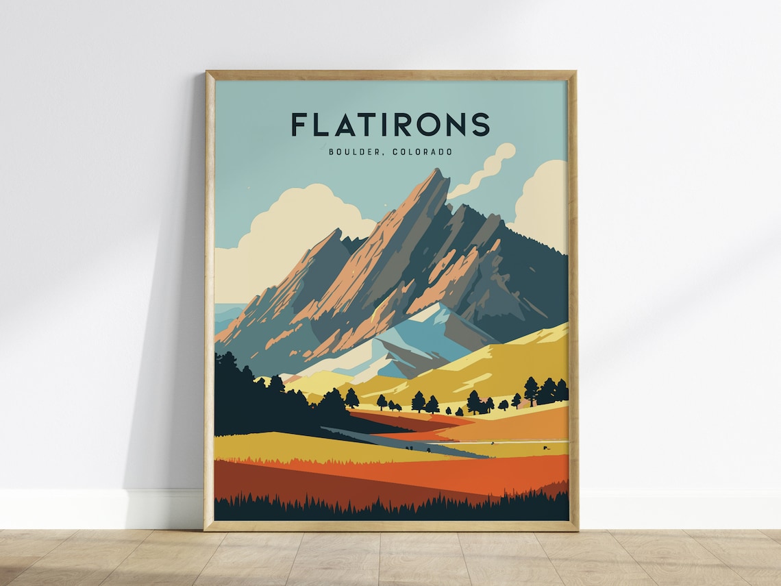 Flatirons Boulder Colorado Travel Poster, Mountain View
