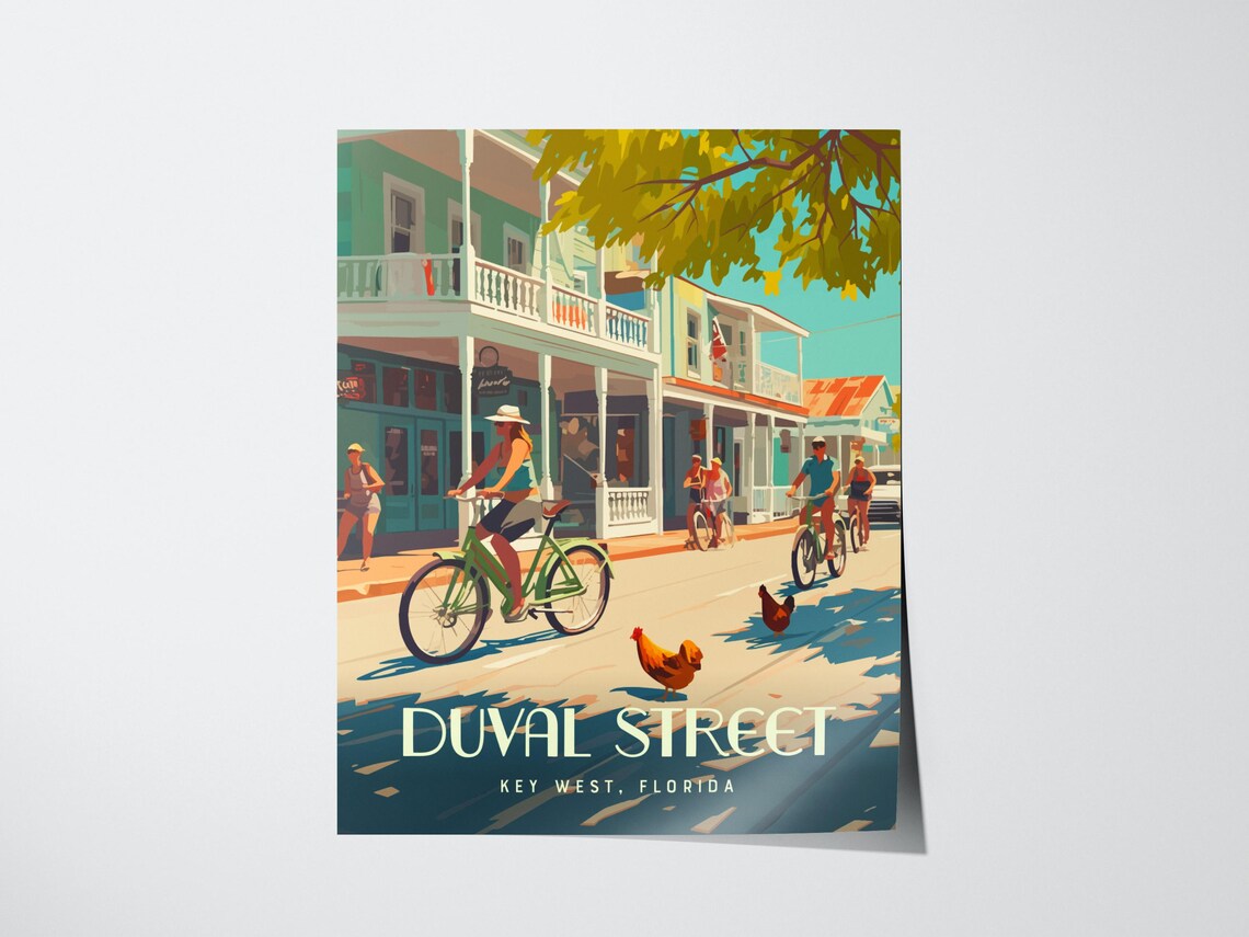 Duval Street Key West Florida Bicycles Retro Beach Town Poster