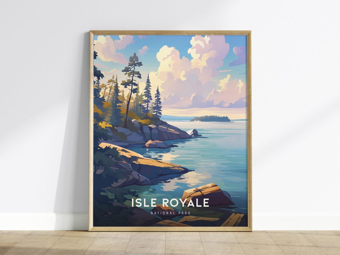 Isle Royale National Park Rocky Shoreline Pines Lake Superior Poster