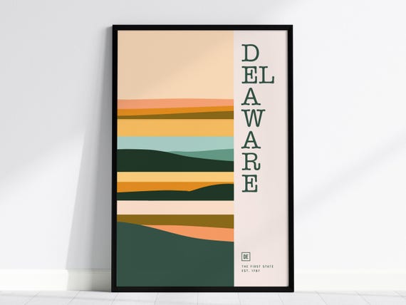 Delaware Minimalist Framed Art Print Abstract First State Design