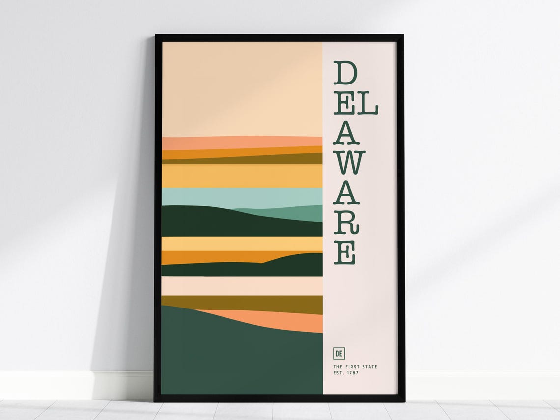 Delaware Minimalist Framed Art Print Abstract First State Design