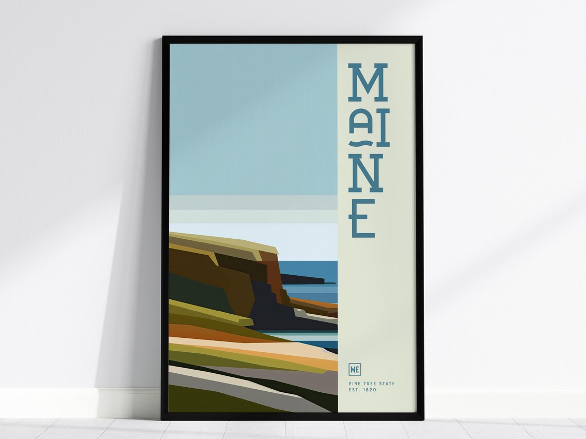 Maine Minimalist Travel Poster, Coastal Art Print