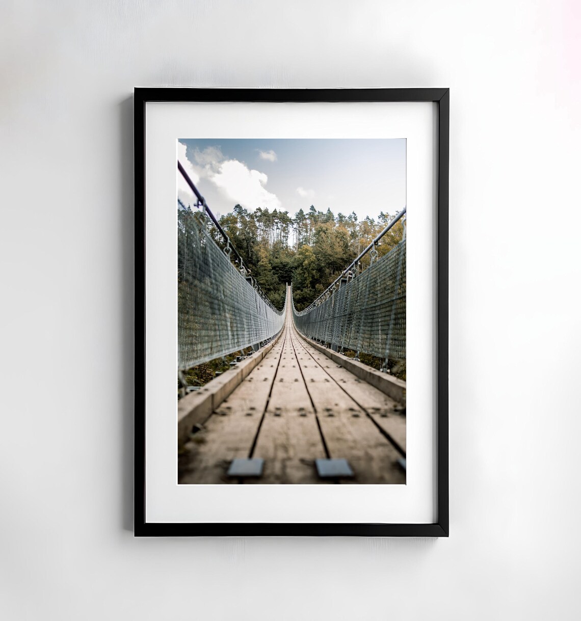 Wooden Suspension Bridge Into Forest Nature Photography Poster