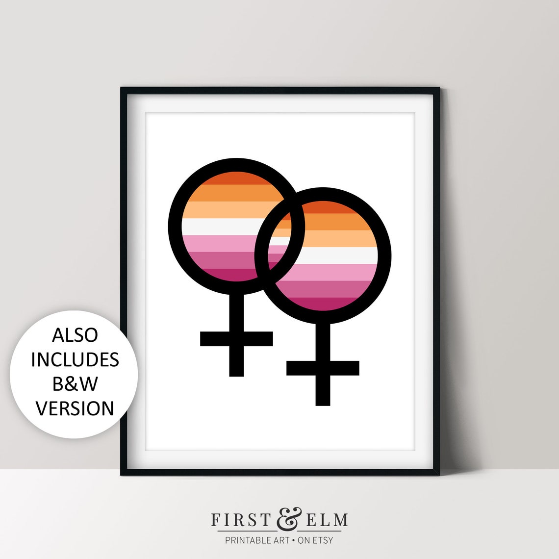Lesbian Symbol Double Venus Sunset Pride Flag Colors Minimalist Print