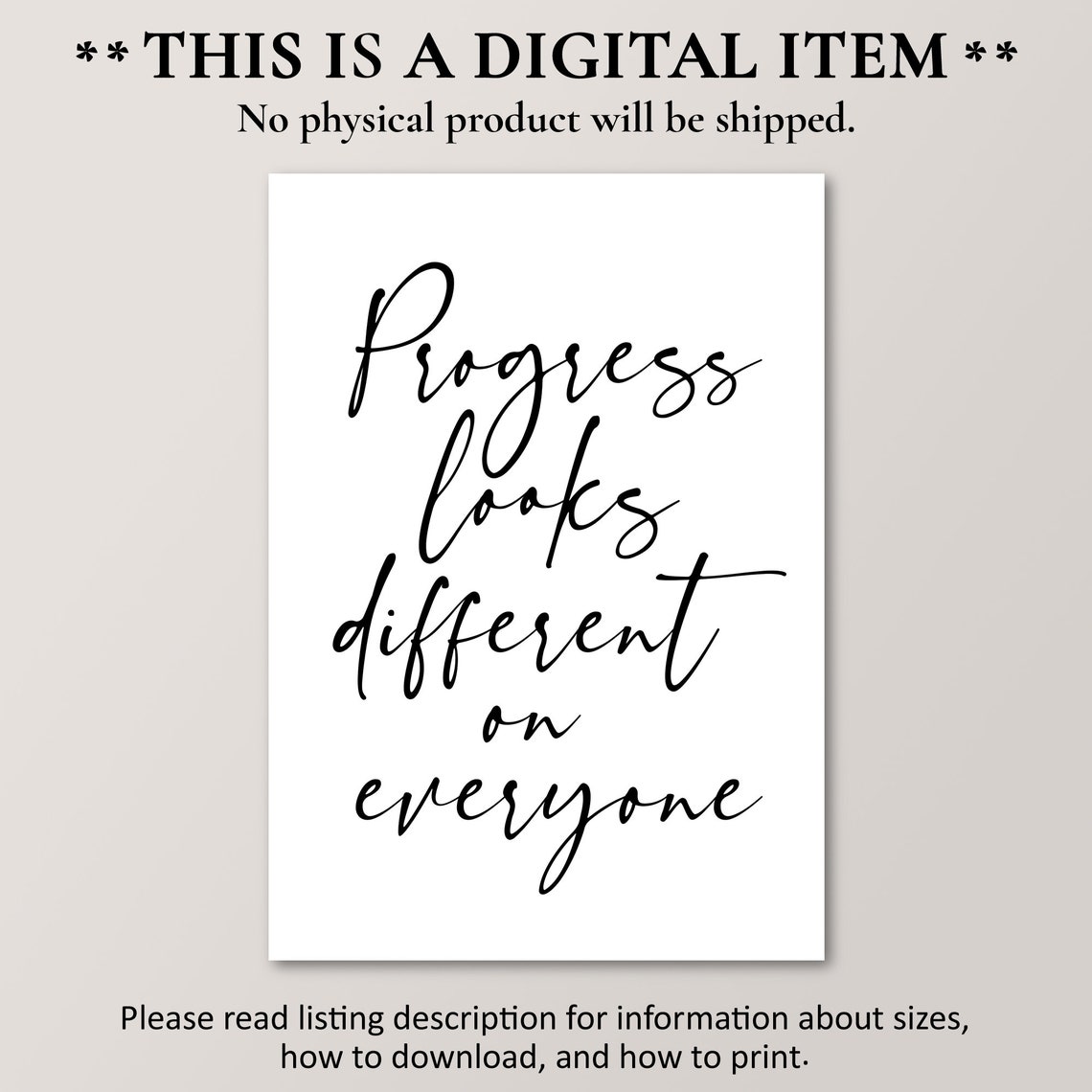Progress Looks Different On Everyone Calligraphy Affirmation Poster - Image 2