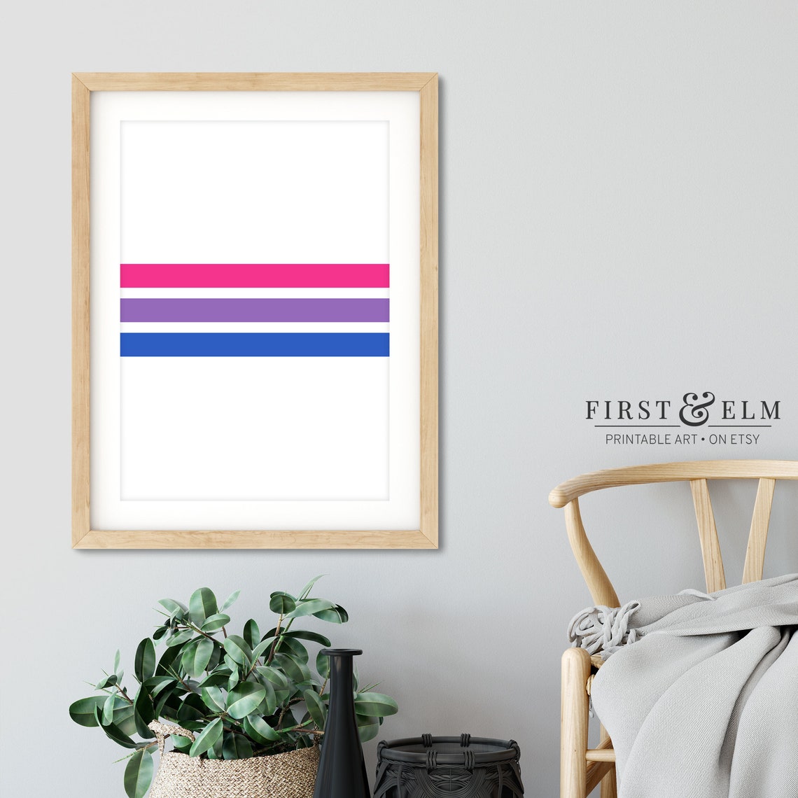 Bisexual Pride Flag Colors Minimalist LGBTQ Love Wall Art Decor - Image 3