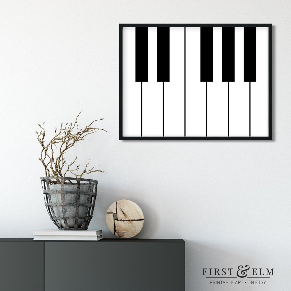 Minimalist Piano Keys Black and White Music Room Modern Art Poster - Image 2