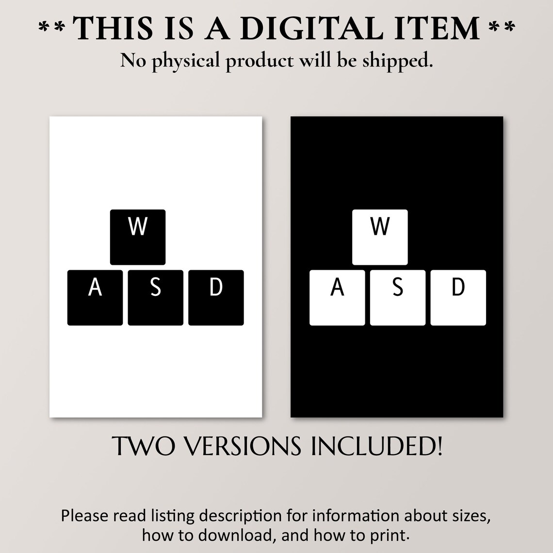 WASD Keyboard Keys Minimalist Black White Gamer Setup Art Print - Image 4