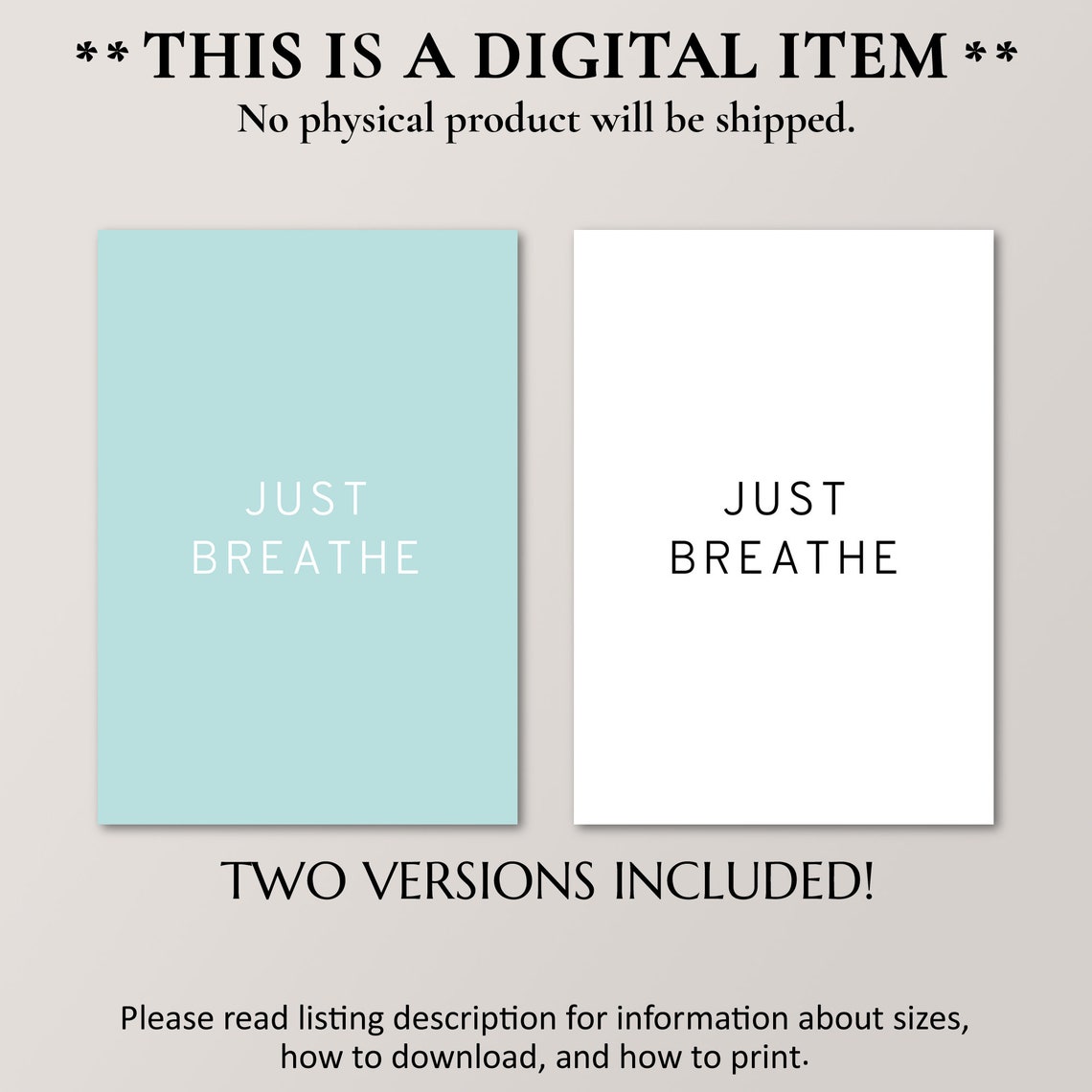 Just Breathe Calming Aqua Minimalist Mindfulness Typography Poster - Image 2