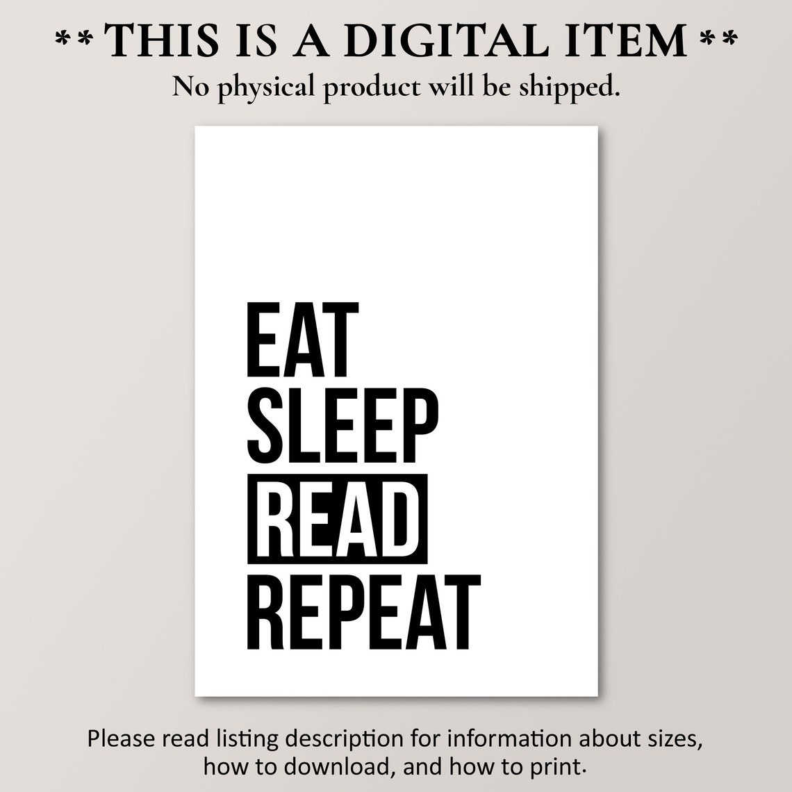 Eat Sleep Read Repeat Bold Black White Book Lover Reading Art Print - Image 2