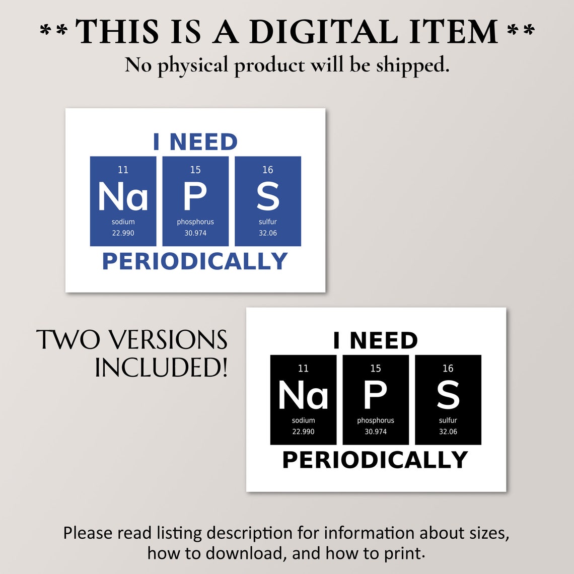 I Need Naps Periodically Sodium Periodic Table Funny Science Poster - Image 2