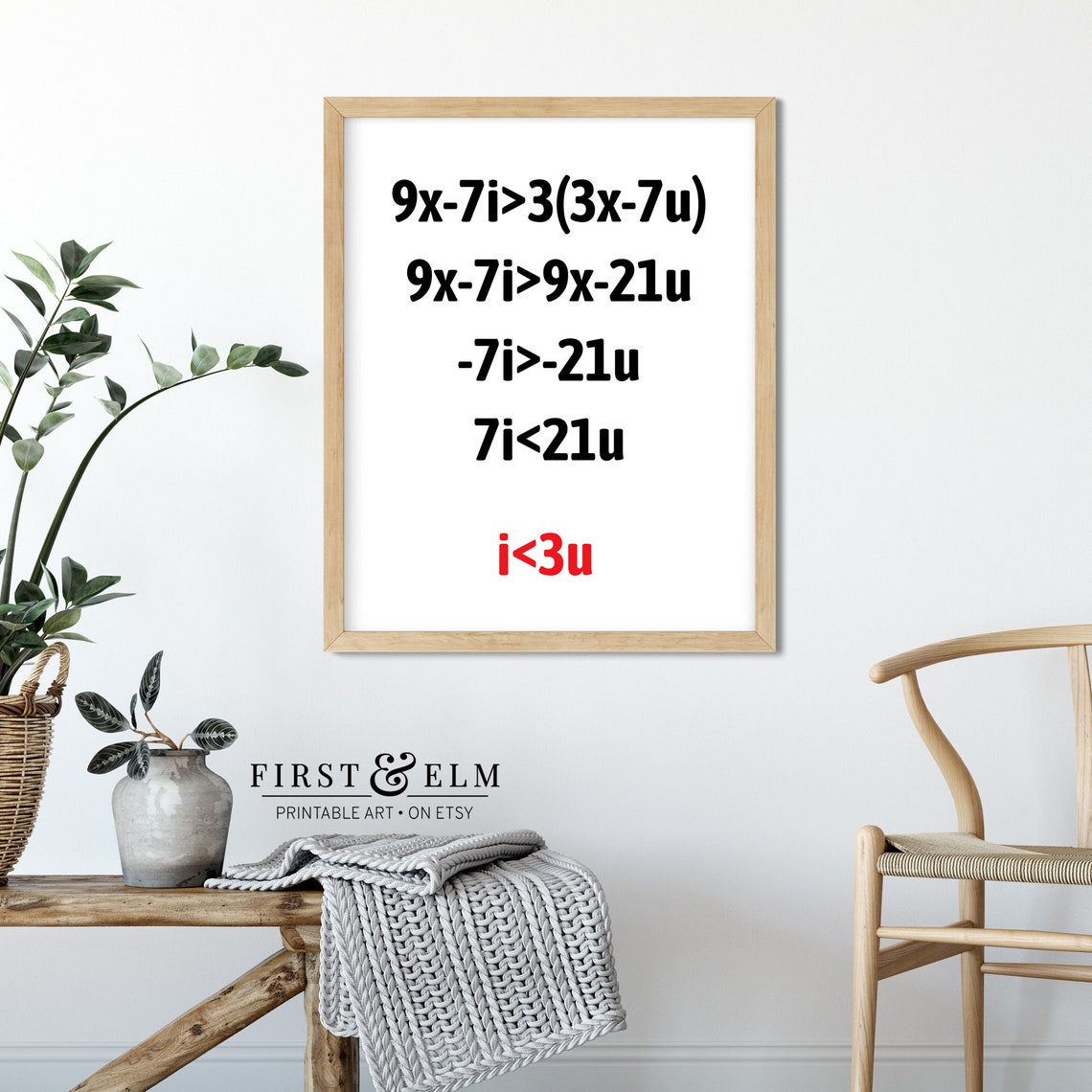 I Love You Math Equation I Less Than 3 U Nerd Romance Wall Print - Image 2