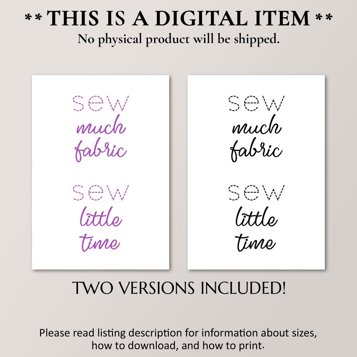Sew Much Fabric Sew Little Time Purple Stitch Script Craft Poster - Image 4