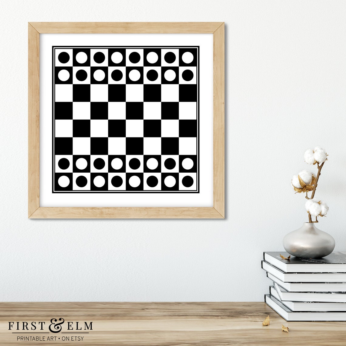 Checkers Board Game Minimalist Black White Game Room Wall Poster - Image 3