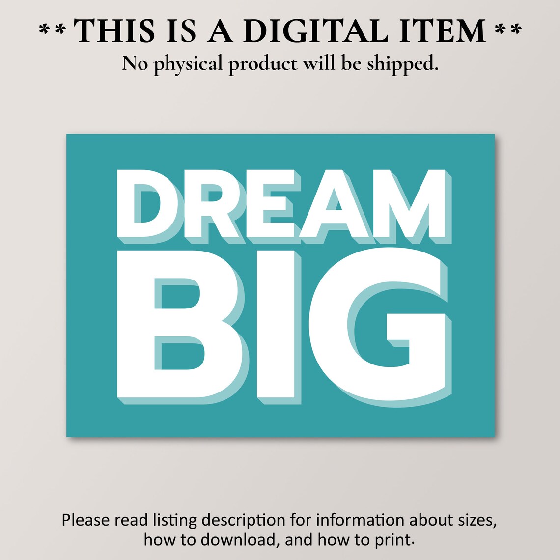 Dream Big Teal Block Letters Motivational Office Kids Room Art Print - Image 4