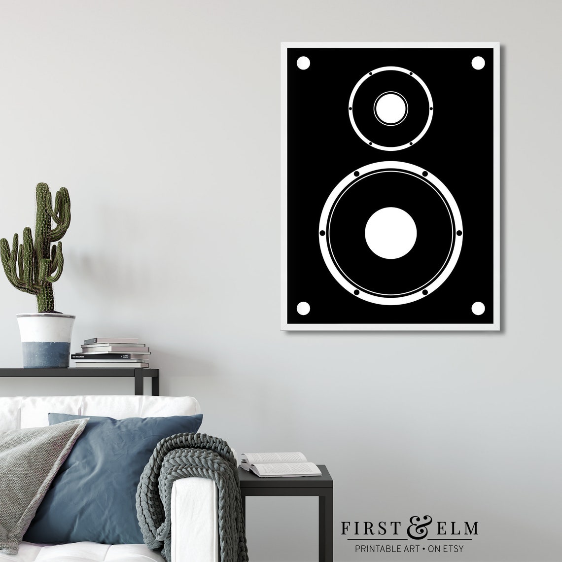 Minimalist Speaker Black White Audiophile Music Studio Decor Art Print - Image 2