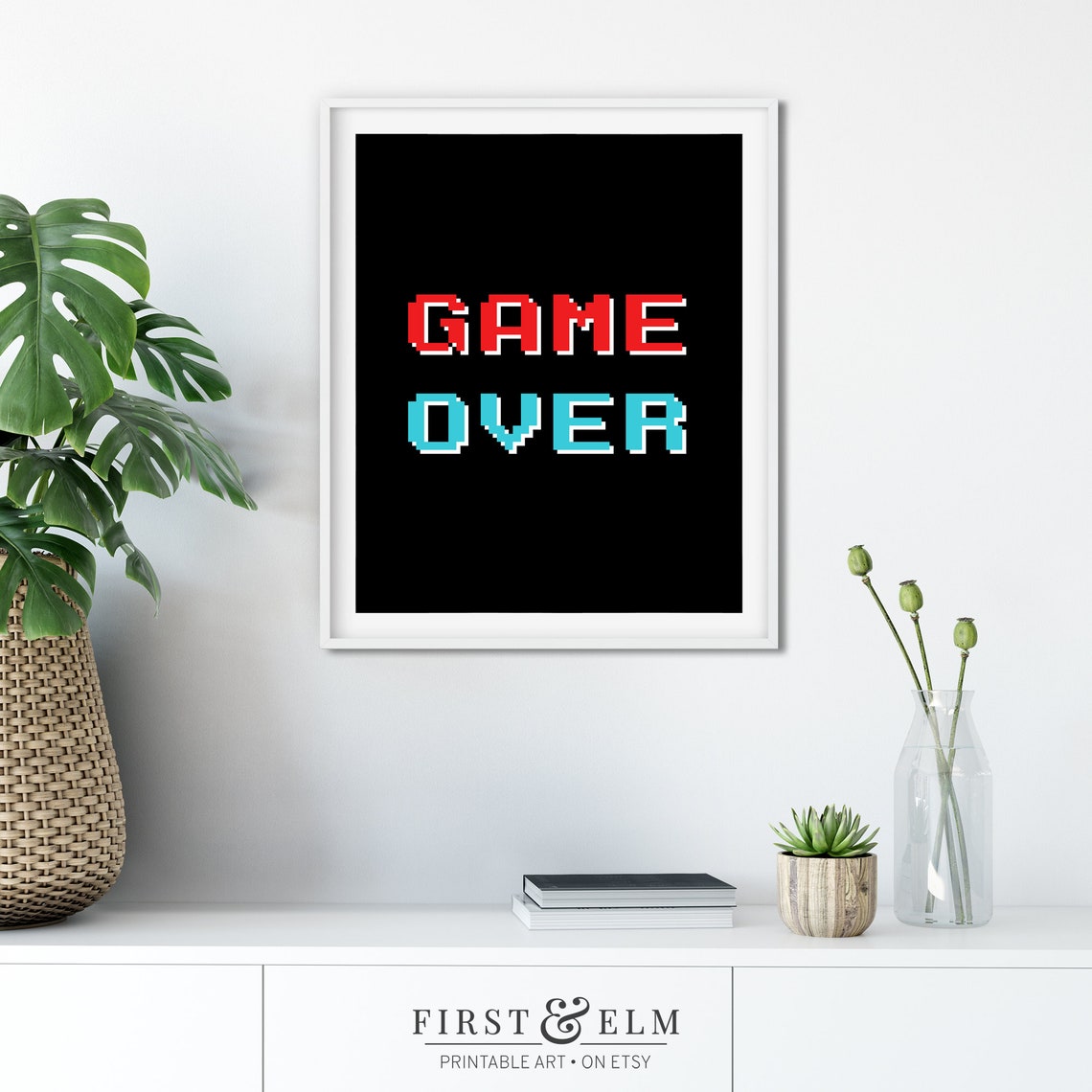 Game Over Pixel Art Retro Arcade Room Decor Black Neon Poster - Image 2