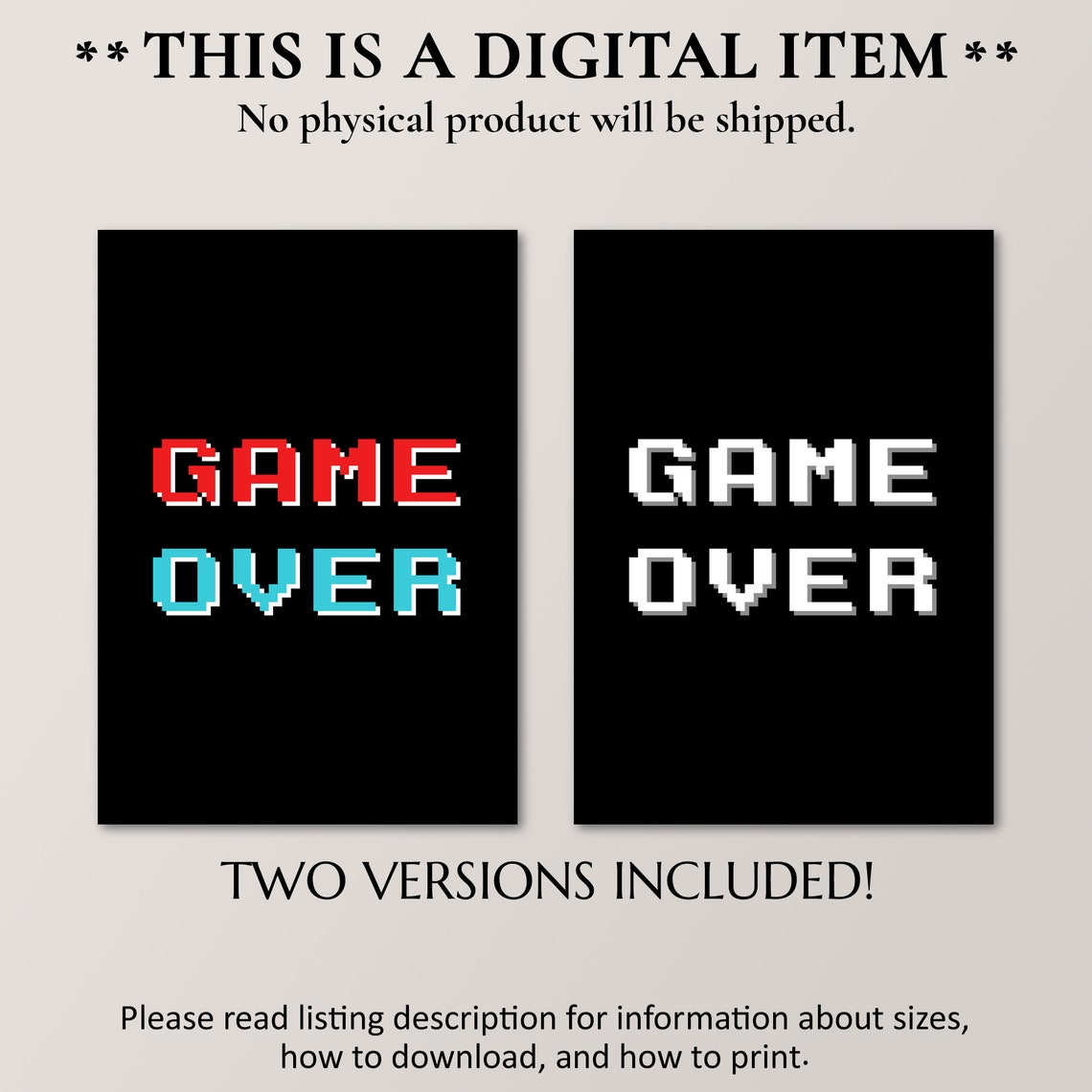 Game Over Pixel Art Retro Arcade Room Decor Black Neon Poster - Image 4