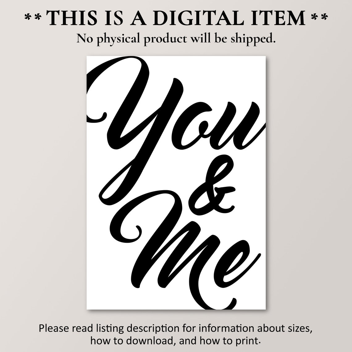 You and Me Script Romantic Couple Bedroom Wall Decor Quote Poster - Image 4