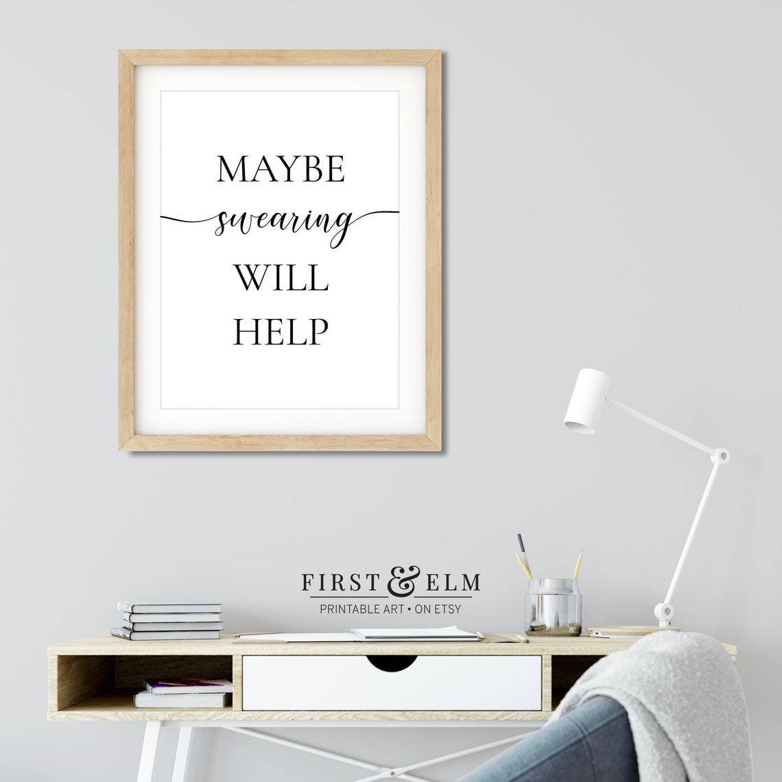 Maybe Swearing Will Help Funny Snarky Script Quote White Poster - Image 3