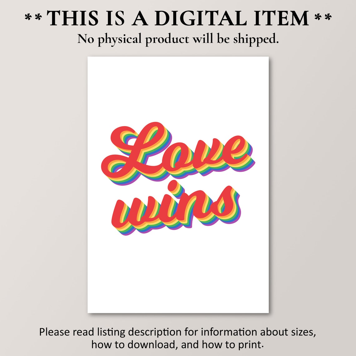 Love Wins Rainbow Script LGBT Pride Equality Statement Wall Art - Image 2
