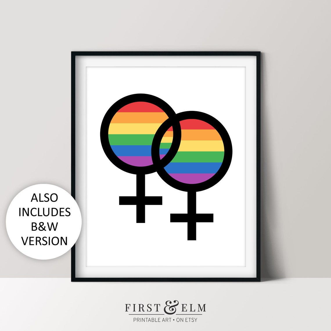 Lesbian Pride Double Venus Symbol Rainbow Flag LGBTQ Love Art Poster