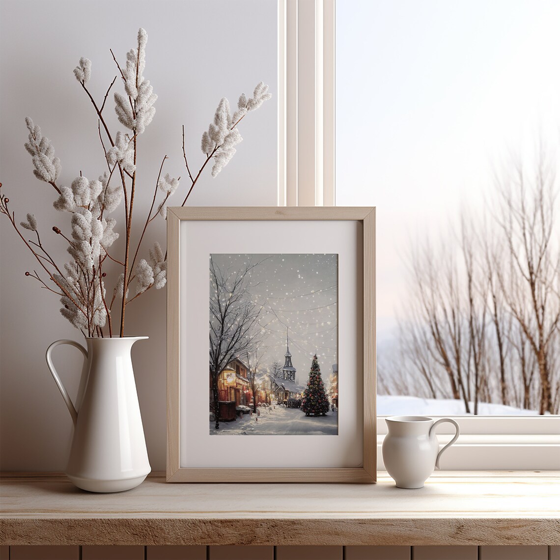 Winter Christmas Village Art Print, Silent Night - Image 2