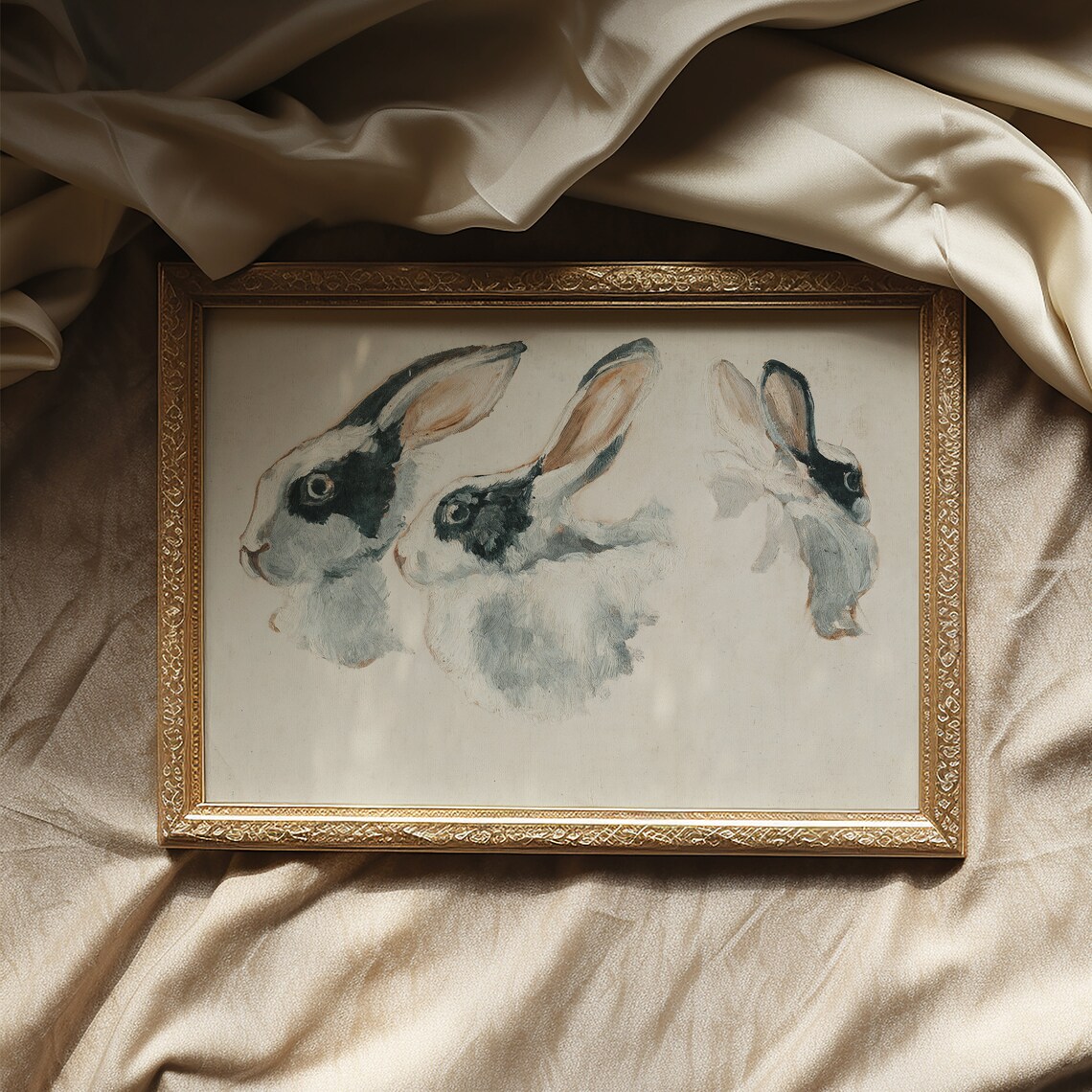 Three Sweet Rabbit Heads Watercolor Sketch Animal Art Poster - Image 4
