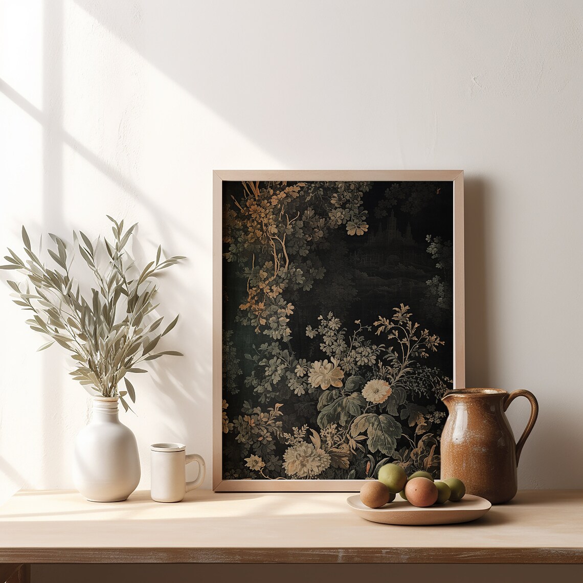 Dark Tapestry Vintage Floral Fabric Art Print - Image 5