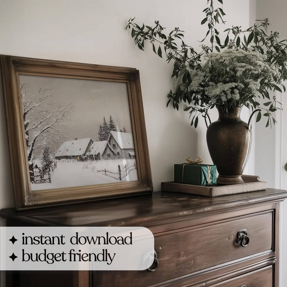 Winter Farmhouse Christmas Artwork, Vintage Holiday Print - Image 5