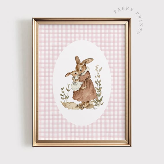 Rabbit Mom Baby Girls Nursery Wall Art Print