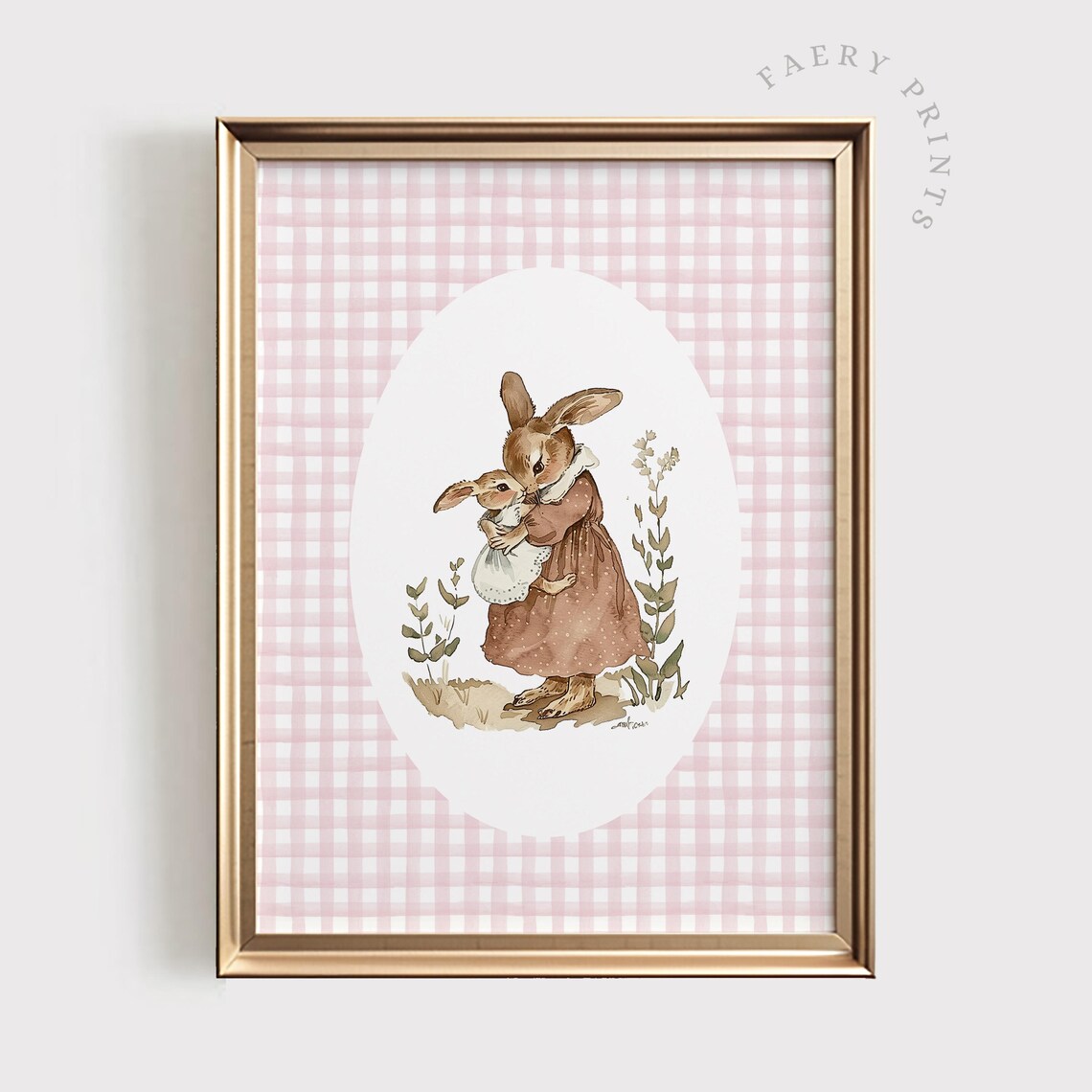Rabbit Mom Baby Girls Nursery Wall Art Print