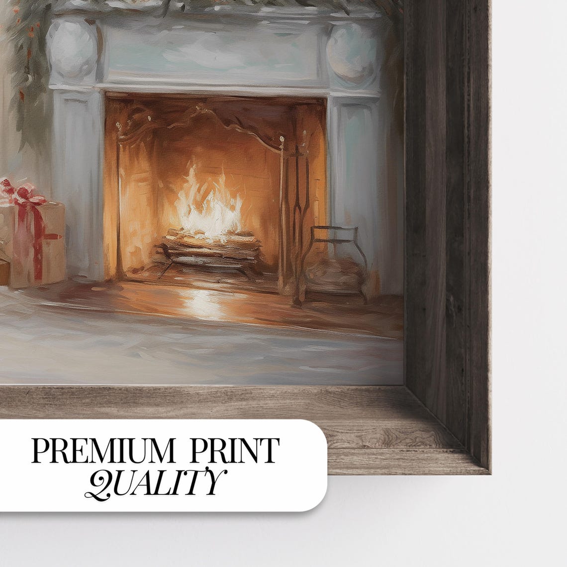Cozy Christmas Living Room Fireplace Tree Vintage Style Poster - Image 3