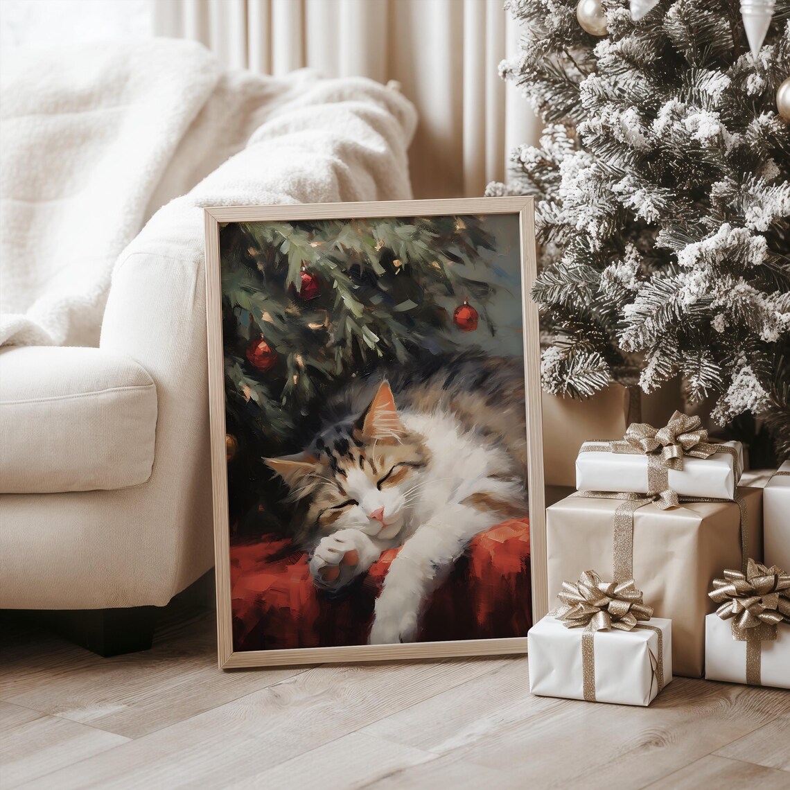 Christmas Cat Vintage Christmas Wall Art Poster - Image 3