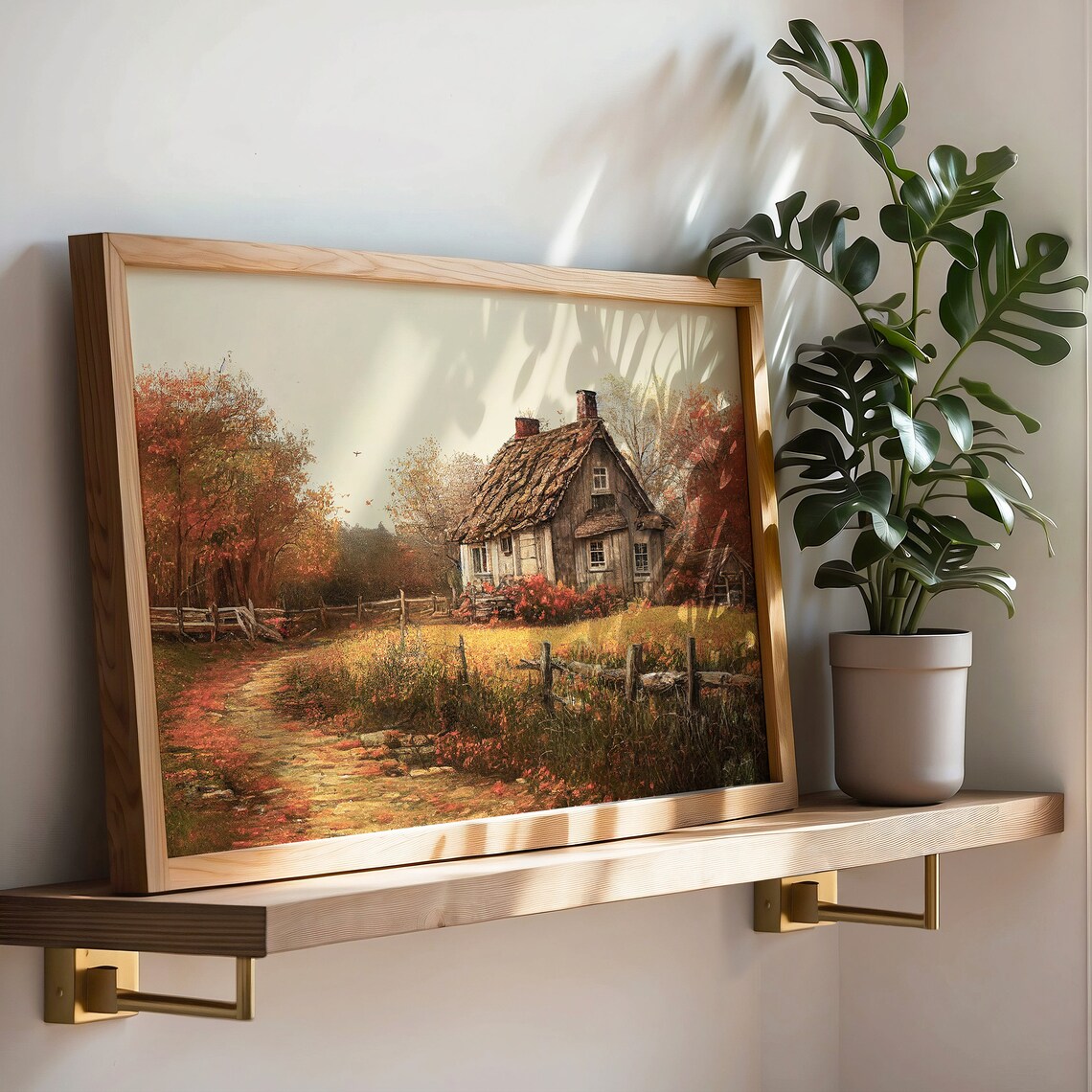 Autumn Landscape Country Cottage, Fall Farmhouse Art Print - Image 3