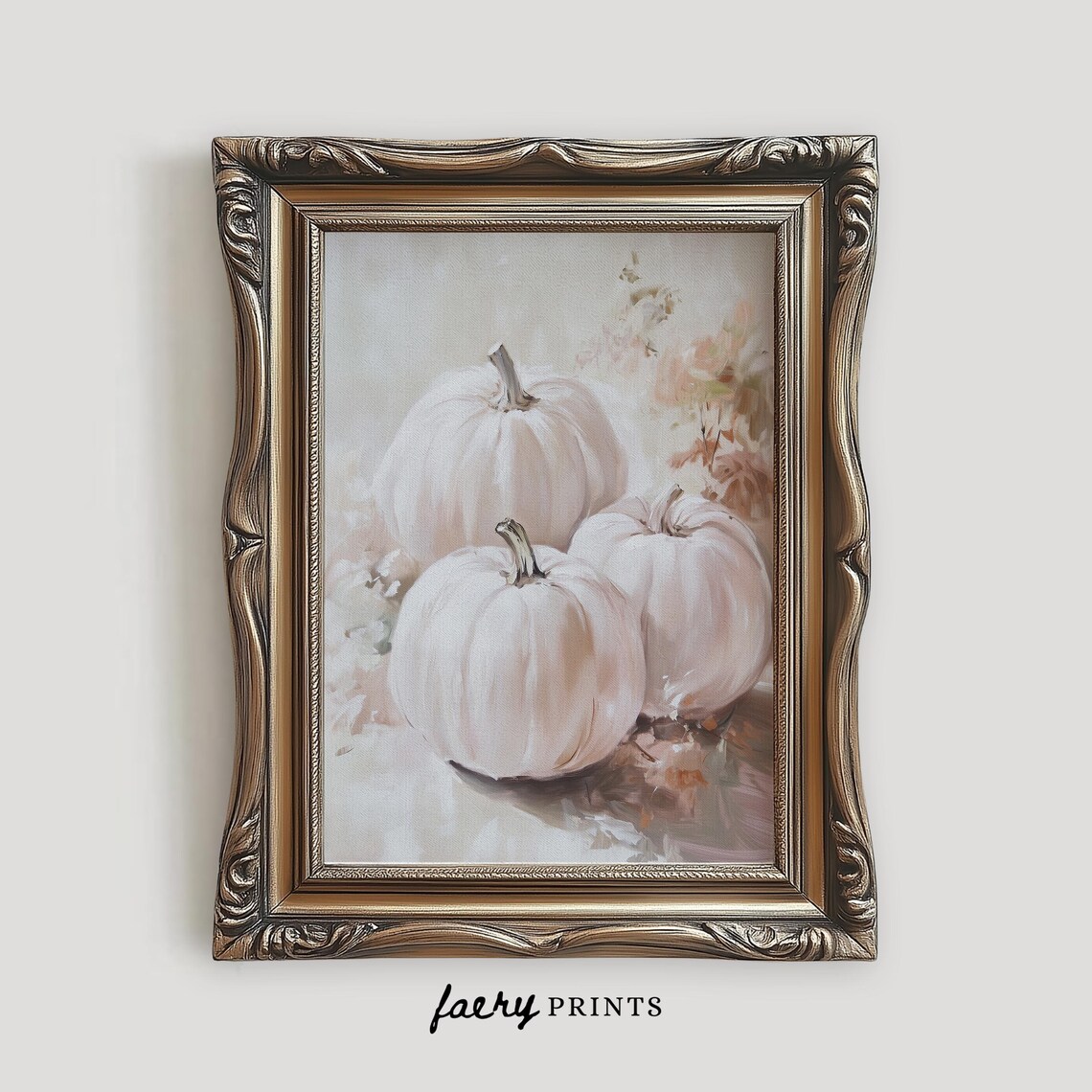 Pink Pumpkins Art Print, Pastel Halloween Decor