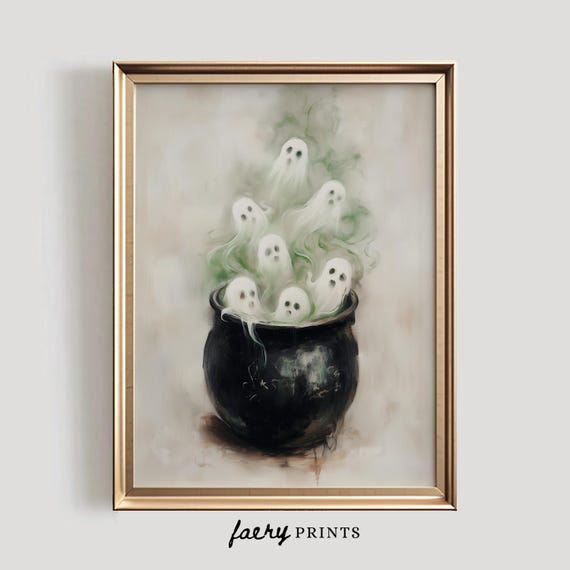 Ghosts In Cauldron Halloween Wall Art Print