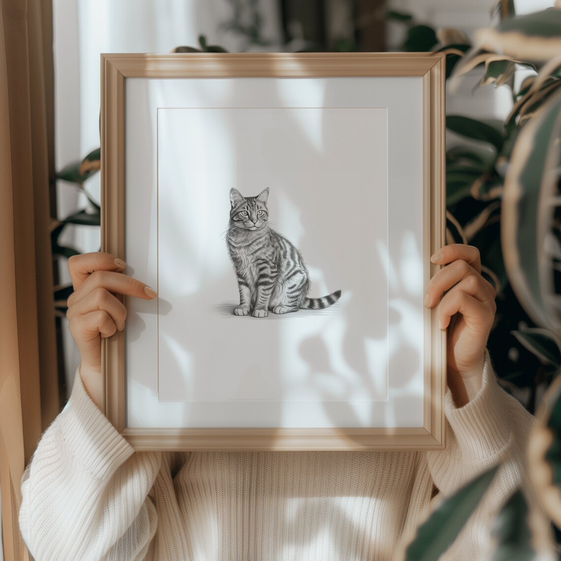 Tabby Cat Sketch, Black And White Art Print - Image 5