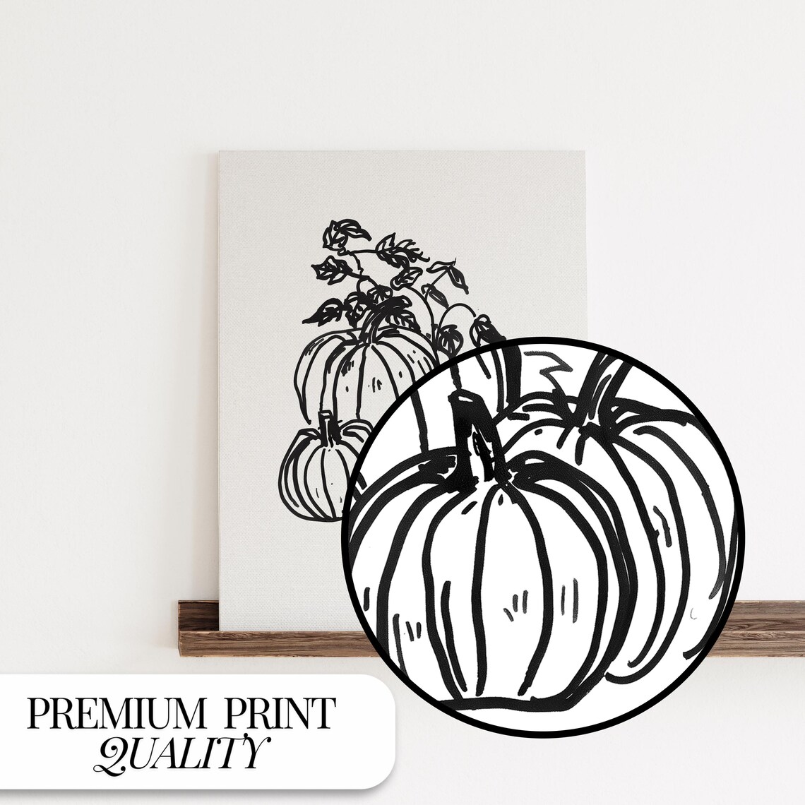 Minimalist Black Line Drawing Pumpkins with Vines Sketch Poster - Image 4