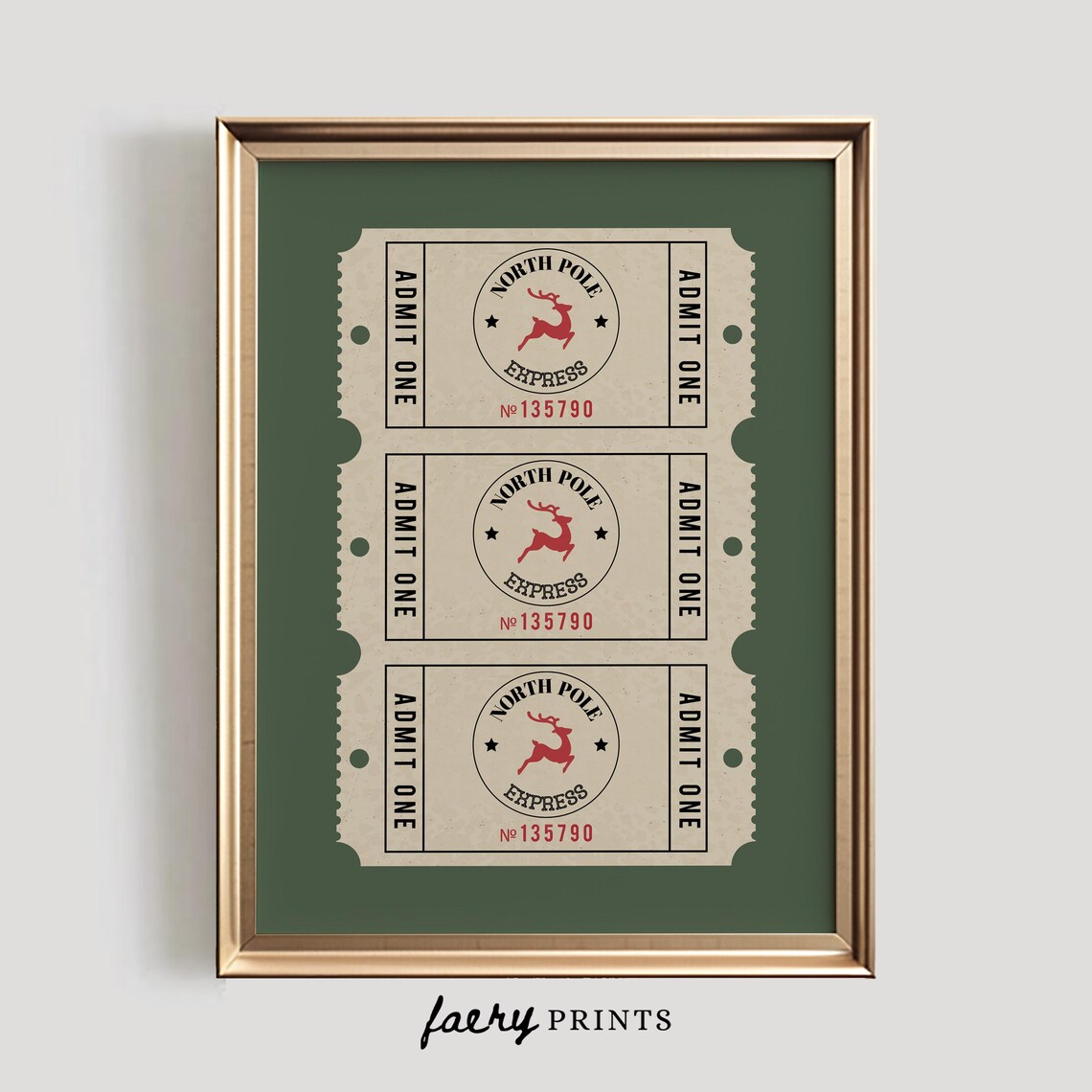 North Pole Ticket Vintage Christmas Art Print