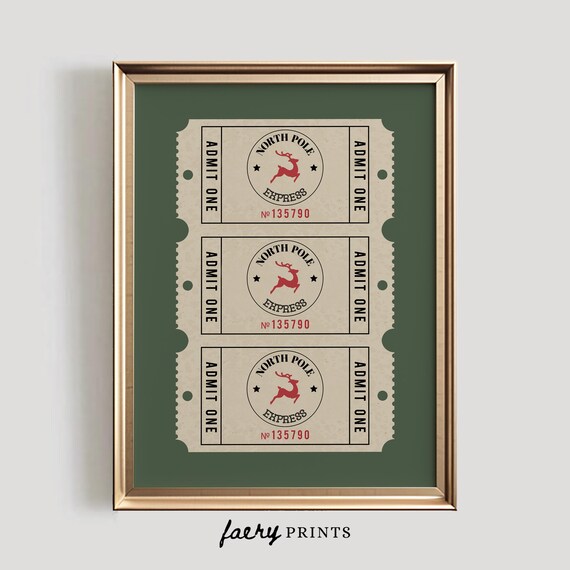 North Pole Ticket Vintage Christmas Art Print